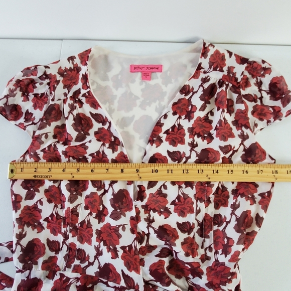 Betsey Johnson Floral Wrap Midi Dress Size 14 Asymmetric Hem Layered Romantic - Picture 6 of 13